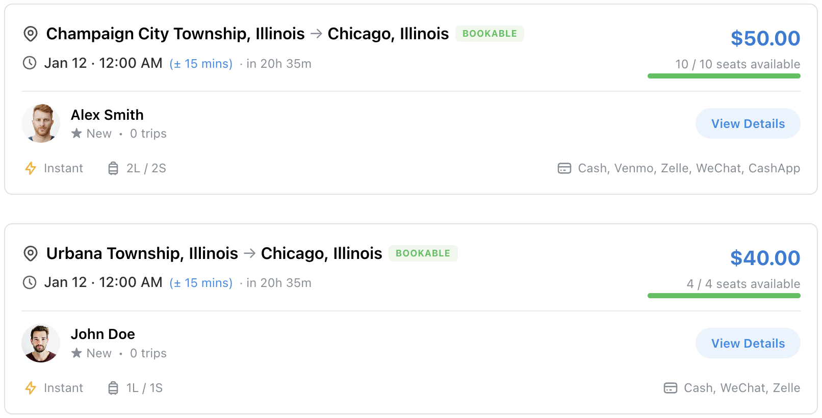 Search rides that fit your plan